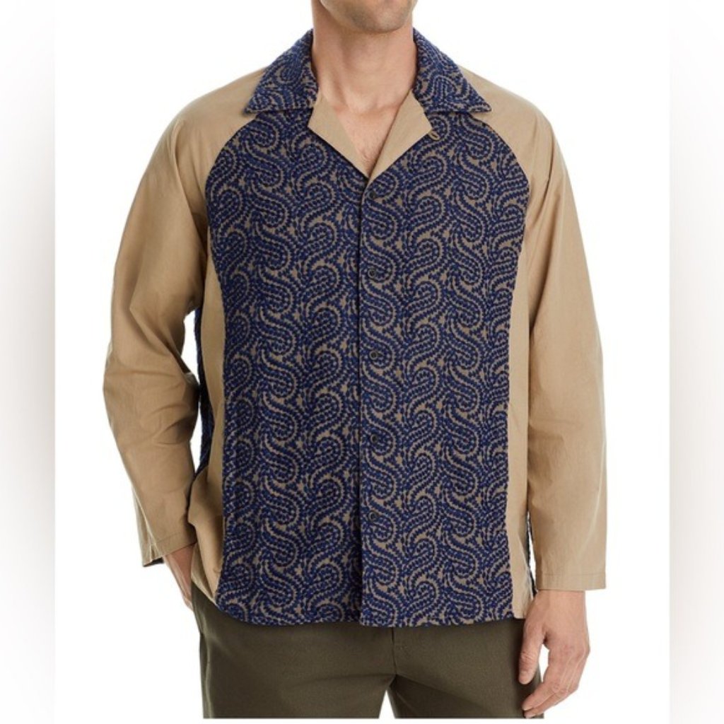 Nicholas Daley Embroidered Raglan Sleeve Button-Up Shirt, Size M New W/Tag $560